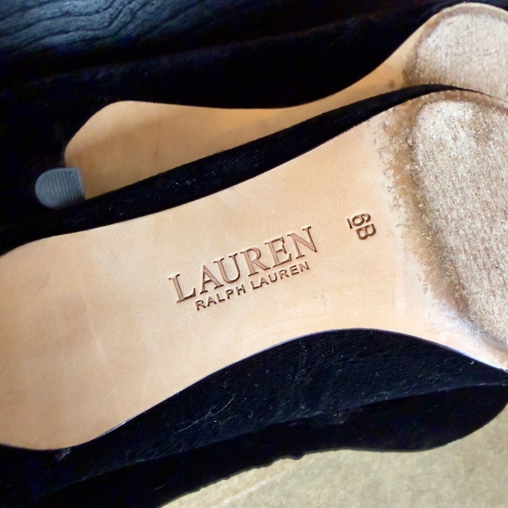 Lauren Ralph Lauren Lilah Black Velvet Rhinestone Heels 6.5M - Picture 6 of 8